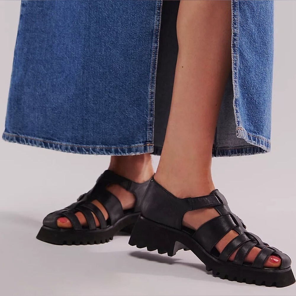Free People Black Strappy Chunky Fisherman Sandals